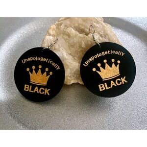 Unapologetically Black Earrings, Gold Crown, Queen, King Statement Earrings -New